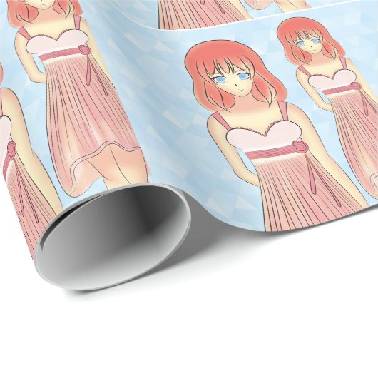 Papier Cadeau Illustration de mode de fille d'Anime (Coin rond)