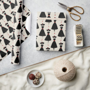 Papier Cadeau Illustration de mode de robe noire vintage Pa