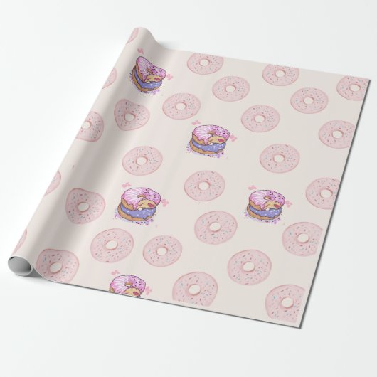 Papier Cadeau Illustration de motif de donuts sucrés du désert m (Déroulé)