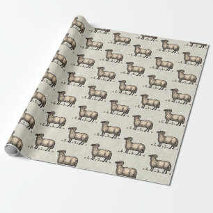Papier Cadeau Illustration de mouton vintage : Art classique de