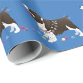Papier Cadeau Illustration de Noël Brown Springer Spaniel (Coin rond)
