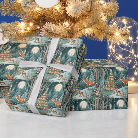 Papier Cadeau Illustration de Noël dans la nature forestière (Vacances)