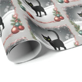 Papier Cadeau Illustration de Noël du chat noir (Coin rond)