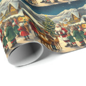 Papier Cadeau Illustration de Noël Vintage (Coin rond)