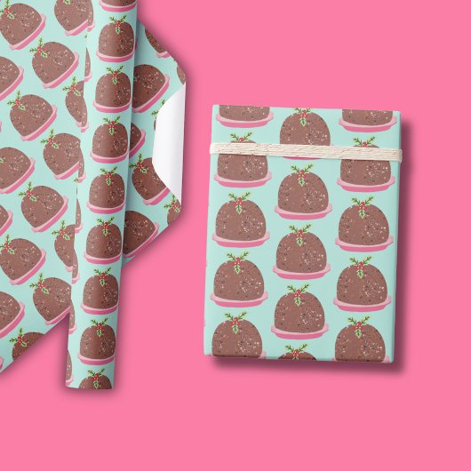 Papier Cadeau Illustration de pudding moderne de Noël