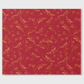 Papier Cadeau Illustration des baies rouges d'or modernes motif (Plat)
