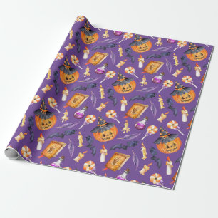 Papier Cadeau Illustration d'Halloween mignonne avec citrouille 