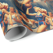 Papier Cadeau Illustration du basket-ball rétro (Coin rond)