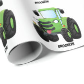Papier Cadeau Illustration du joli joyeux tracteur agricole vert (Coin rond)