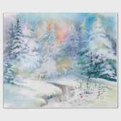Papier Cadeau Illustration du paysage d'hiver de l'aquarelle (Plat)