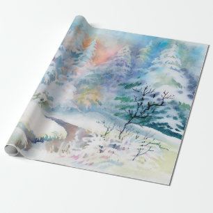 Papier Cadeau Illustration du paysage d'hiver de l'aquarelle