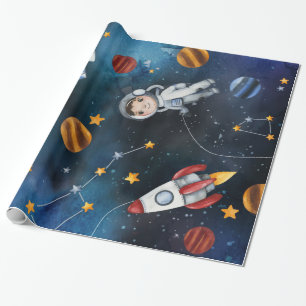 Papier Cadeau Illustration d'un astronaute Motif spatial
