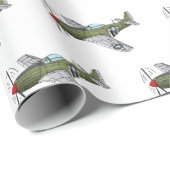 Papier Cadeau Illustration d'un avion militaire (Coin rond)