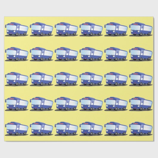 Papier Cadeau Illustration d'un bus moderne bleu mignon (Plat)