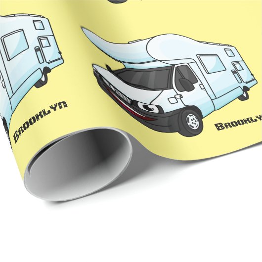 Papier Cadeau Illustration d'un campervan heureux (Coin rond)
