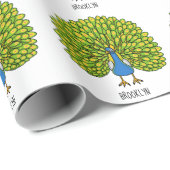 Papier Cadeau Illustration d'un oiseau paon lumineux et amusant (Coin rond)