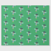 Papier Cadeau Illustration d'une libellule bleu et rose (Plat)