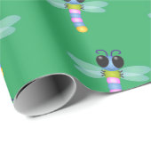 Papier Cadeau Illustration d'une libellule bleu et rose (Coin rond)