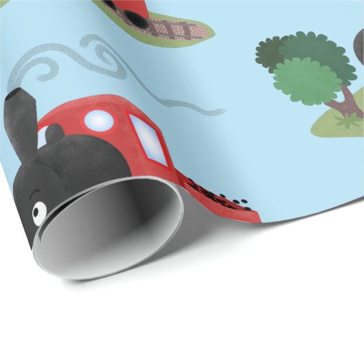 Papier Cadeau Illustration d'une locomotive à vapeur mûre (Coin rond)