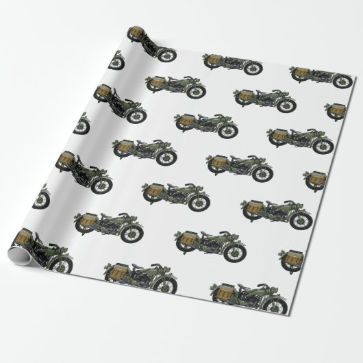Papier Cadeau Illustration d'une moto de croiseur militaire (Déroulé)