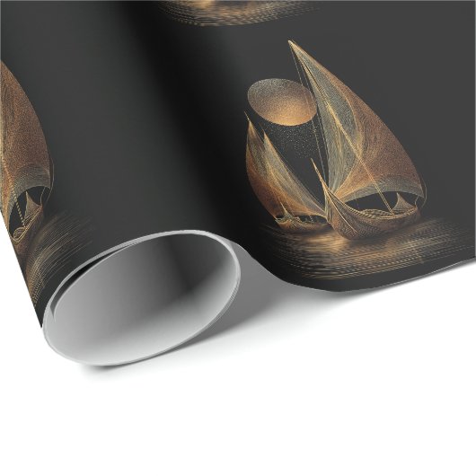 Papier Cadeau Illustration élégante de la ligne d'or des Longshi (Coin rond)