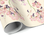 Papier Cadeau Illustration florale d'orchidées à taches roses et (Coin rond)