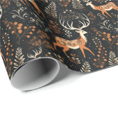Papier Cadeau Illustration majestueuse de rennes noirs et orange (Coin rond)