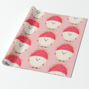 Papier Cadeau Illustration mignon du ramboutan rose
