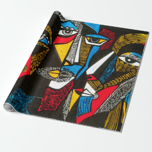 Papier Cadeau Illustration moderne en style linocut. Colo surréa