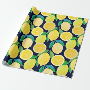 Papier Cadeau Illustration motif vintage du citron d'aquarelle