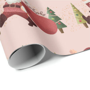 Papier Cadeau Illustration Père Noël moderne rose Noël Ho Ho
