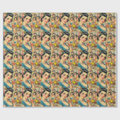 Papier Cadeau Illustration Retro Cute Asian Girl (Plat)