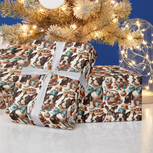 Papier Cadeau Illustration Retro Cute Boston Terrier (Vacances)