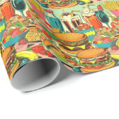 Papier Cadeau Illustration Retro Food Comic (Coin rond)