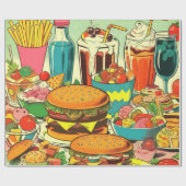 Papier Cadeau Illustration Retro Food Comic (Plat)