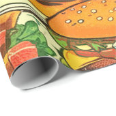 Papier Cadeau Illustration Retro Food Comic (Coin rond)