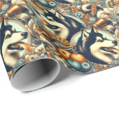 Papier Cadeau Illustration Retro Siberian Husky (Coin rond)