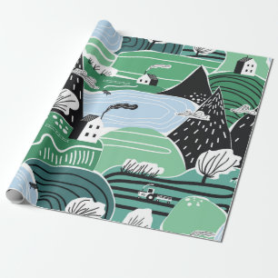 Papier Cadeau Illustration scandinave abstraite dessinée à la ma