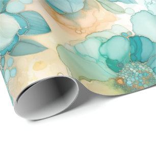 Papier Cadeau Illustration turquoise de l'encre d'alcool jaune