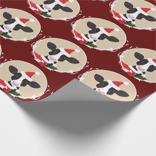 Papier Cadeau Illustration Vache Santa Hat Novelty Christmas (Coin)