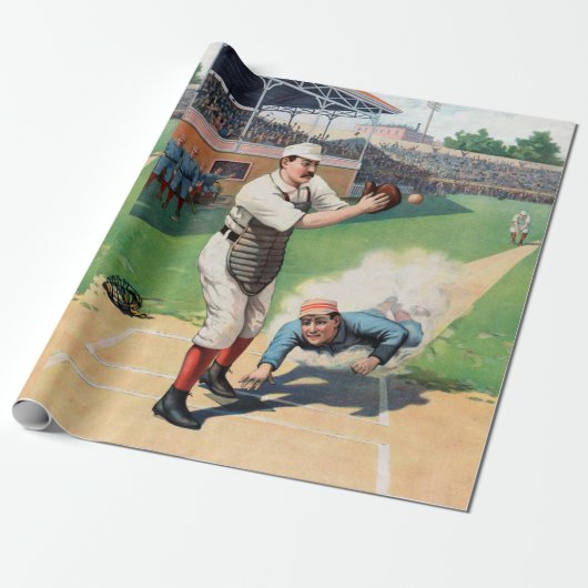 Papier Cadeau Illustration vintage de base-ball (Déroulé)
