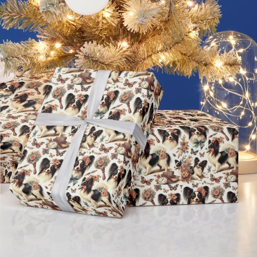 Papier Cadeau Illustration Vintage de chien Papillon (Vacances)