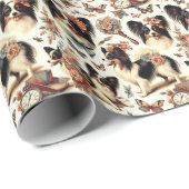 Papier Cadeau Illustration Vintage de chien Papillon (Coin rond)