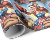 Papier Cadeau Illustration vintage de fille de boxe (Coin rond)