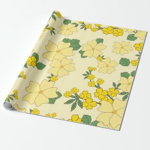 Papier Cadeau Illustration vintage de motif floral jaune