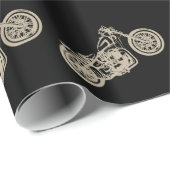 Papier Cadeau Illustration vintage de moto (Coin rond)