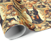 Papier Cadeau Illustration vintage Doberman (Coin rond)