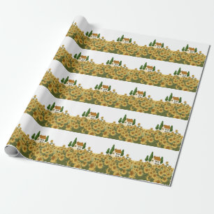 Papier Cadeau Illustration Vintage du champ de tournesols de la 