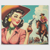 Papier Cadeau Illustration vintage Pulp Cowgirl (Plat)