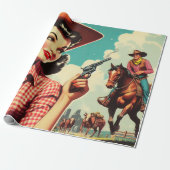 Papier Cadeau Illustration vintage Pulp Cowgirl (Déroulé)